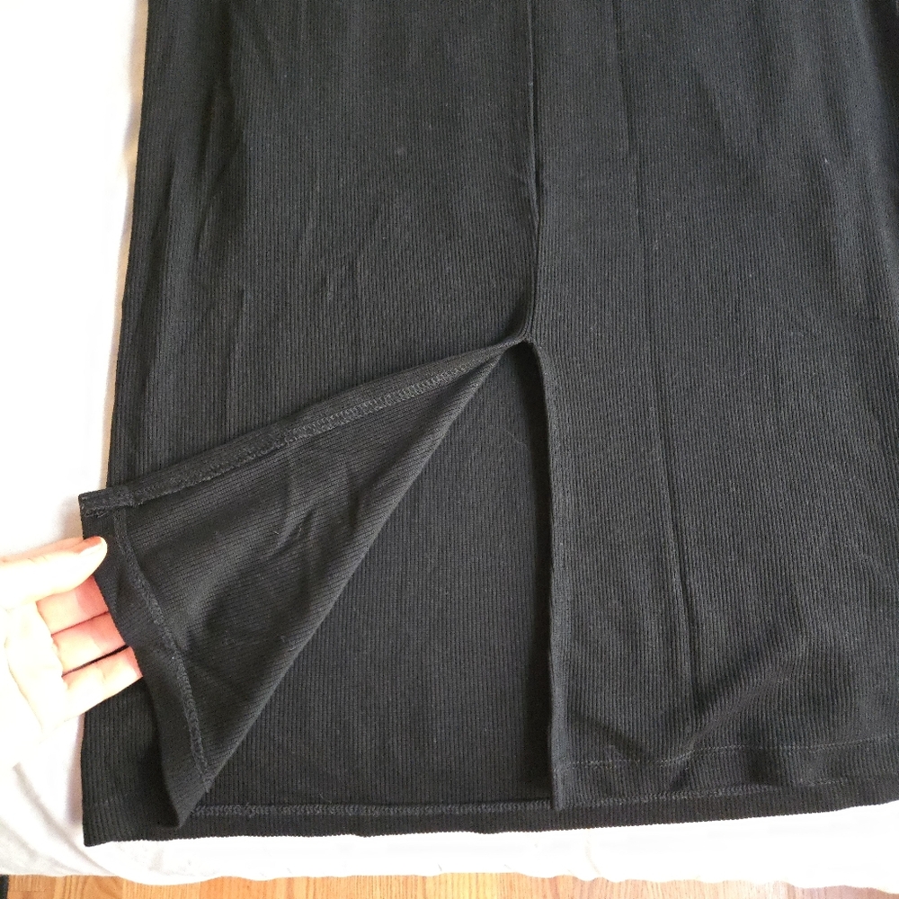 Marine Layer Black Lexi Rib Mock Neck Midi Dress Tencel Short Sleeve Fall - Picture 12 of 13